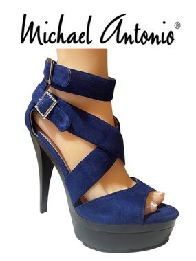 Michael Antonio Navy Suede Crisscross Platform Heel